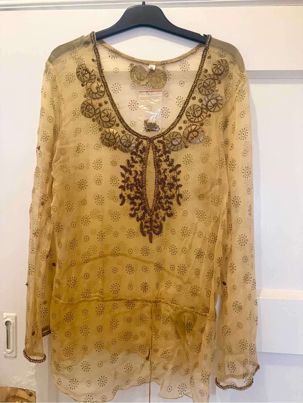 Embroidered Yellow Women’s Top with Bead Detail